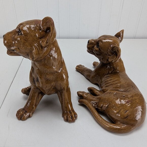 Vintage Lion Cubs Ceramic Figurines Set of 2 Brown Kathy 1981 Home Decor - Picture 4 of 14
